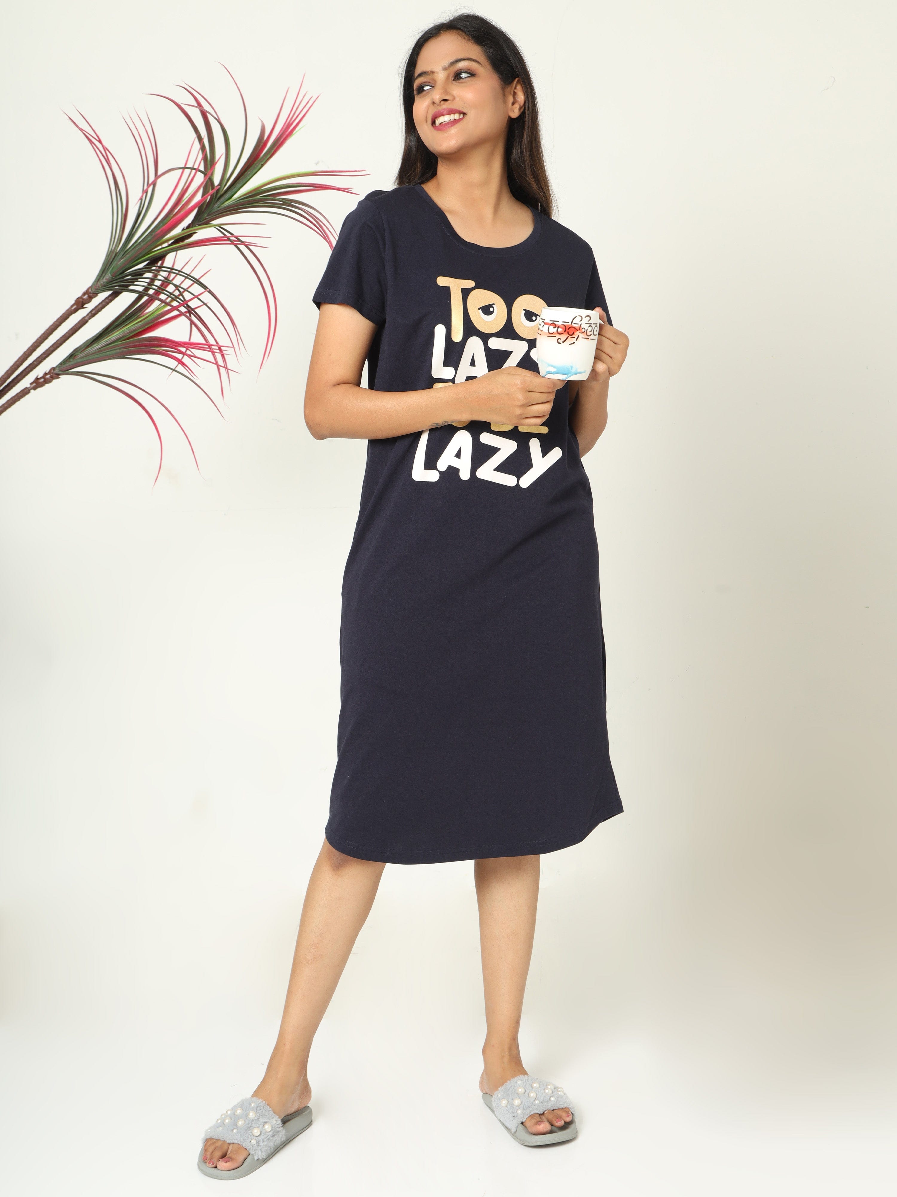 9shines Label Knee Length Cotton Night Dress for Women, Short Nighty, Graphic Print Nightwear