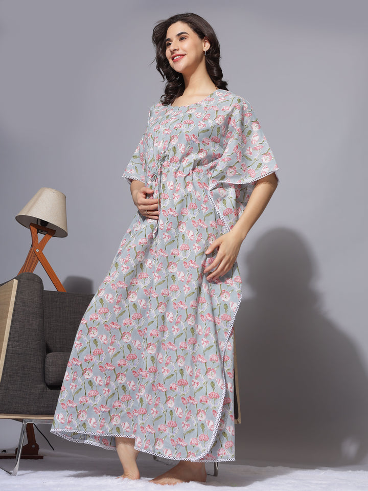  Maternity Kaftan  Floral Kaftan Dress: Fashion-forward Wear for Nursing Moms- 9shines label 