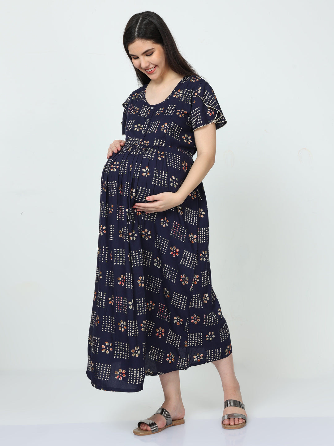  Maternity Dress  Maternity Nighty Online - Rayon Maternity Feeding Nighty Blue- 9shines label 