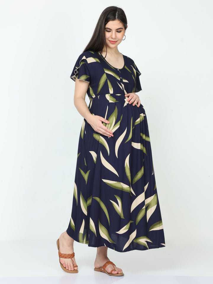  Maternity Dress  Blue And Green Nighty - Maternity Nighties Online India- 9shines label 