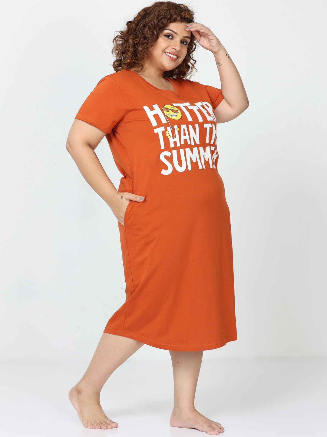  Plus Size Short Nighty  Orange Nighty | Buy Plus Size Cotton Nighty - 9shineslabel- 9shines label 