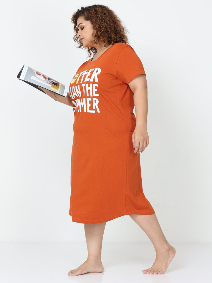  Plus Size Short Nighty  Orange Nighty | Buy Plus Size Cotton Nighty - 9shineslabel- 9shines label 