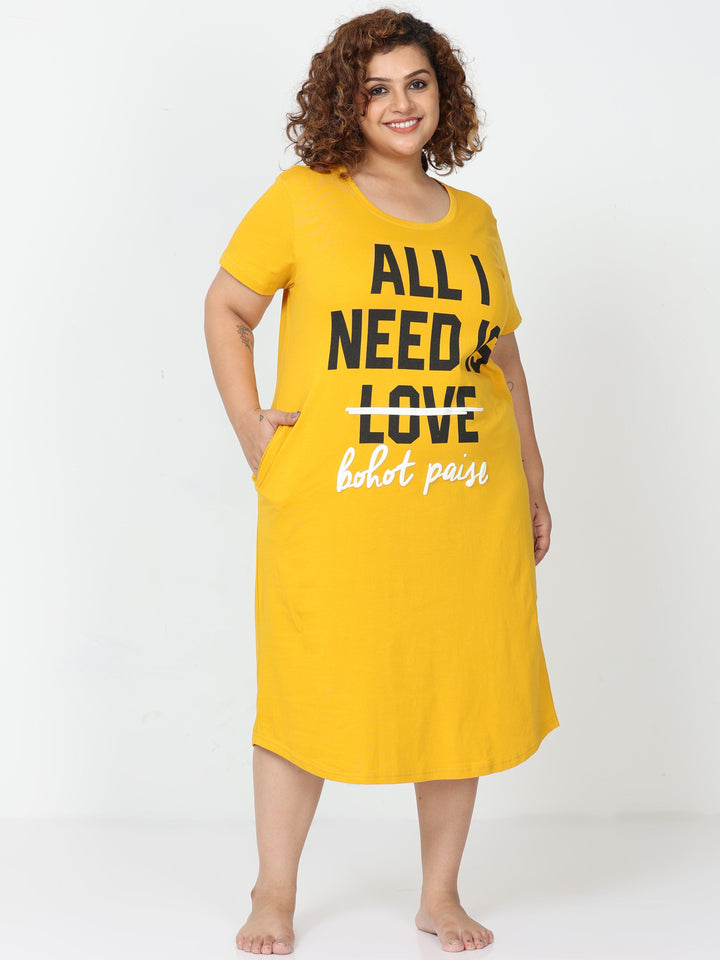  Plus Size Short Nighty  Shop Plus Size Fire Yellow Hosiery Cotton Nighty- 9shines label 