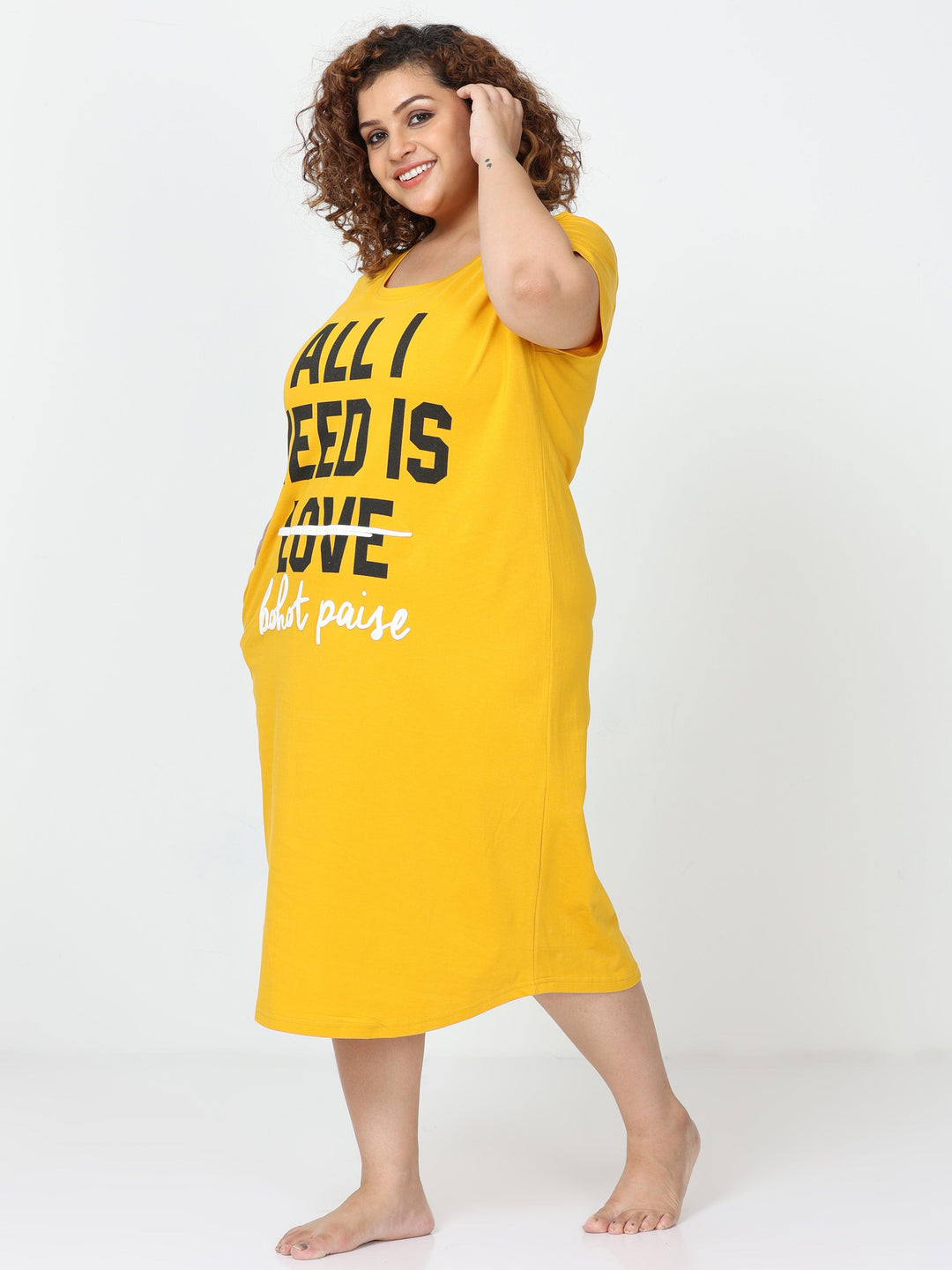  Plus Size Short Nighty  Shop Plus Size Fire Yellow Hosiery Cotton Nighty- 9shines label 