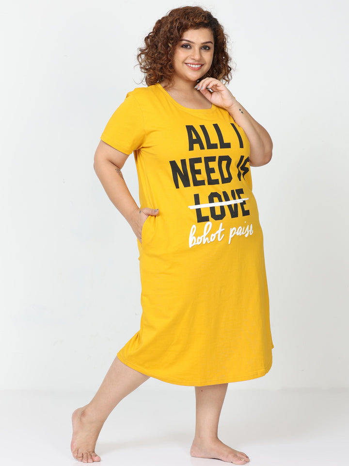  Plus Size Short Nighty  Shop Plus Size Fire Yellow Hosiery Cotton Nighty- 9shines label 