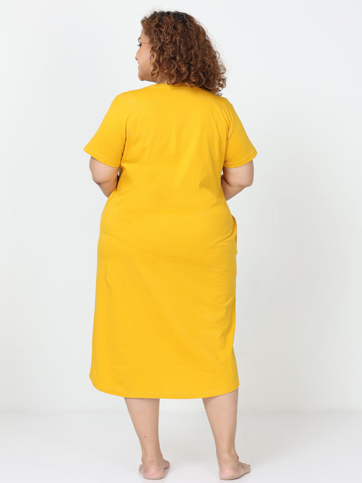  Plus Size Short Nighty  Shop Plus Size Fire Yellow Hosiery Cotton Nighty- 9shines label 