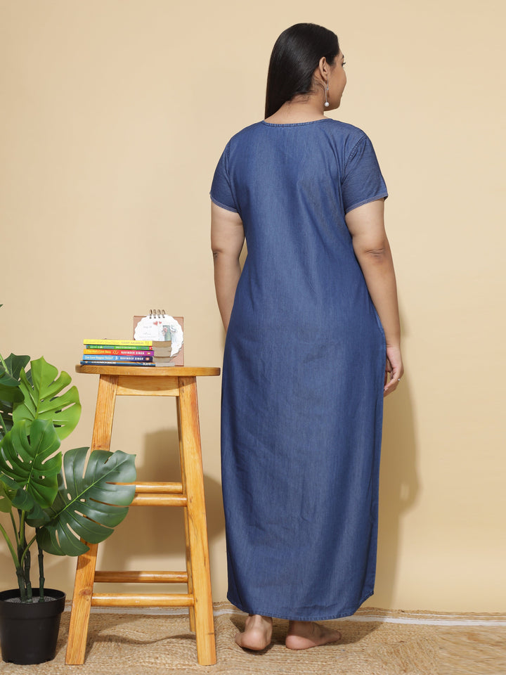  Denim Nighty  Shop Cool and Comfortable Dark Blue Nighty Dress Online- 9shines label 