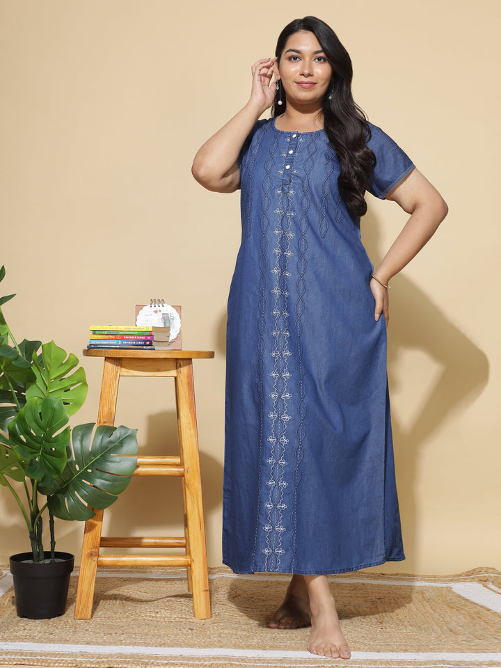 Denim Designer Nighty Spiral Puff Dark Blue - 9shines label