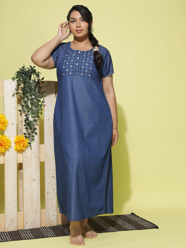  Denim Nighty  Buy Trendy Dark Blue Denim Nighty Online at 9shines Label- 9shines label 