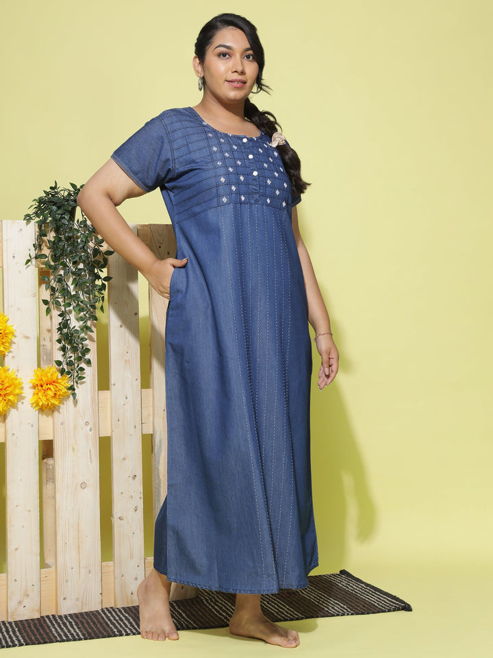  Denim Nighty  Buy Trendy Dark Blue Denim Nighty Online at 9shines Label- 9shines label 