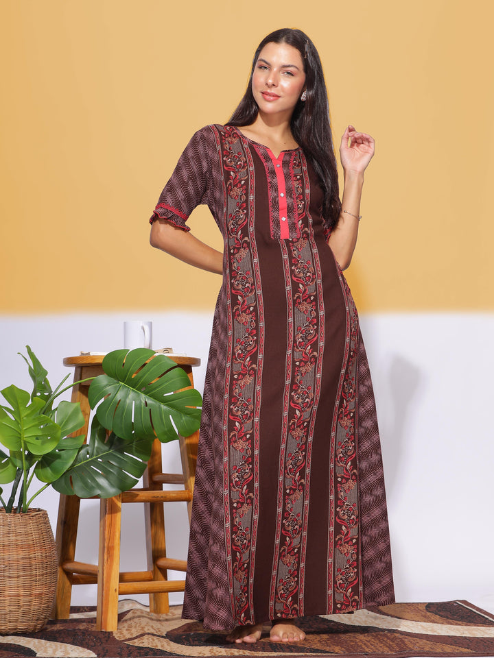  Alpine Nighty  Marron Brown Nighty: Stylish Design | Non-See Through- 9shines label 