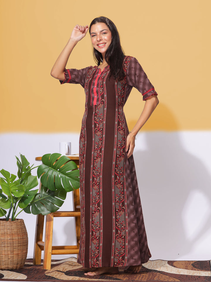  Alpine Nighty  Marron Brown Nighty: Stylish Design | Non-See Through- 9shines label 