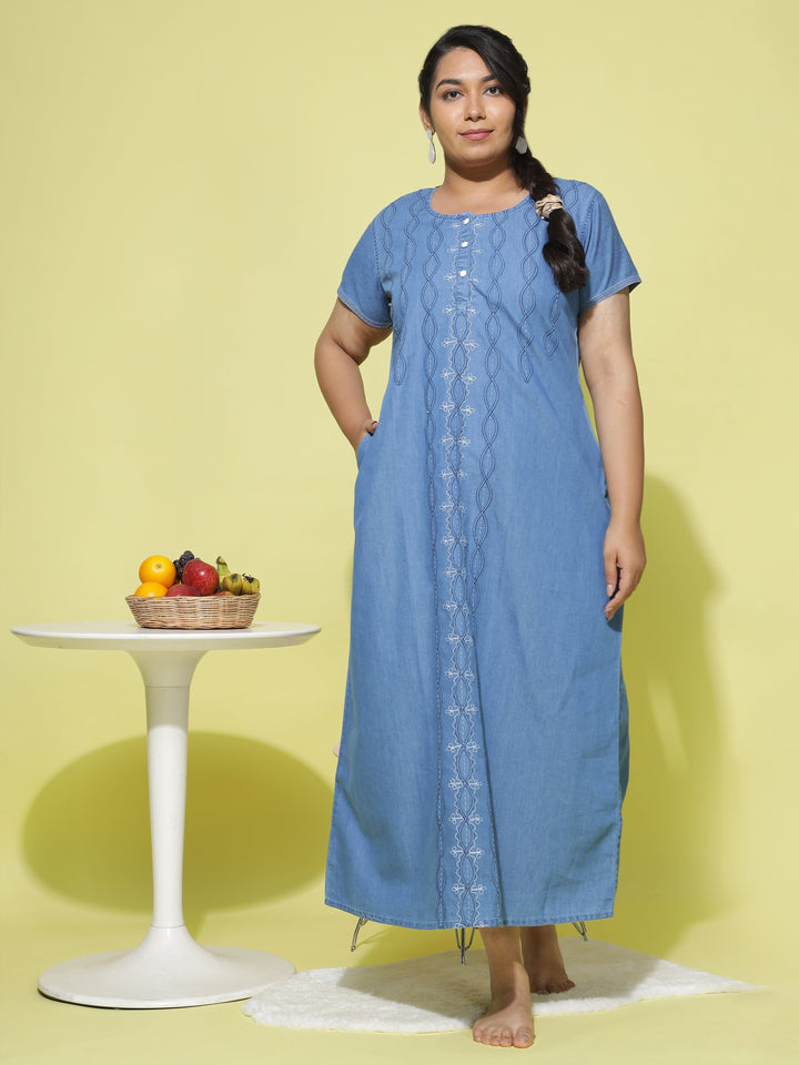  Denim Nighty  Buy Latest Sky Blue Nighty Online at Great Price 9shines Label- 9shines label 