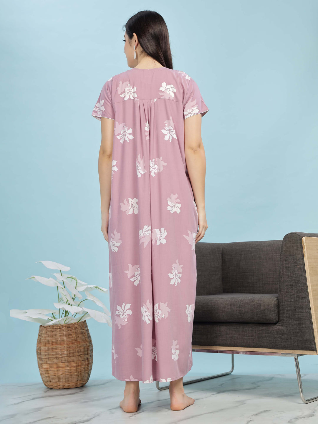 Purple Floral Designer Nighty - Luxurious & Trendy