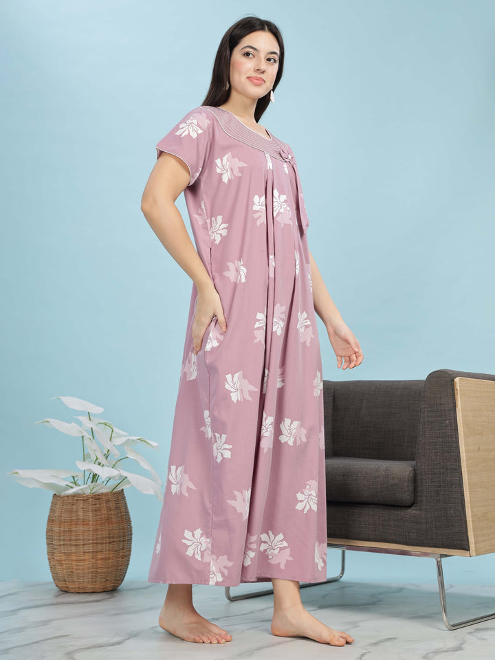 Purple Floral Designer Nighty - Luxurious & Trendy