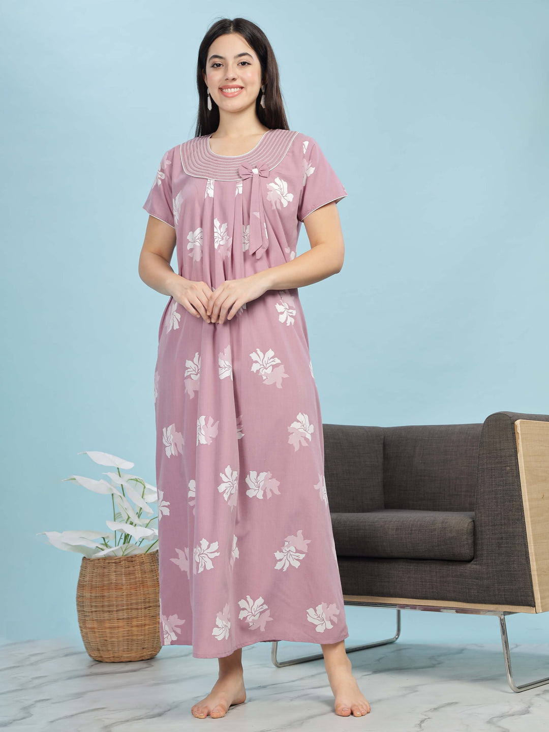 Purple Floral Designer Nighty - Luxurious & Trendy