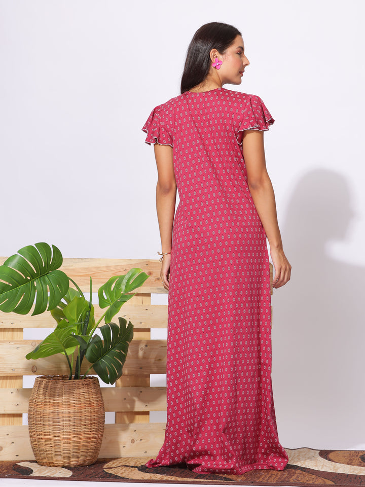 Rani Pink Cotton Designer Nighties for Women