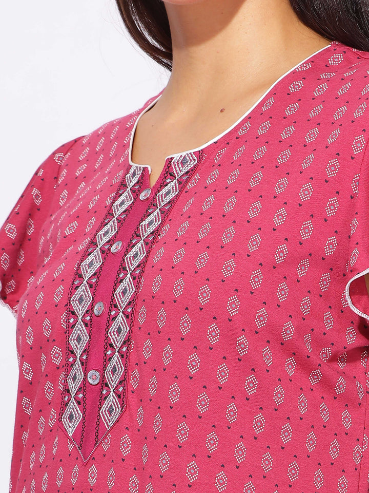 Rani Pink Cotton Designer Nighties for Women