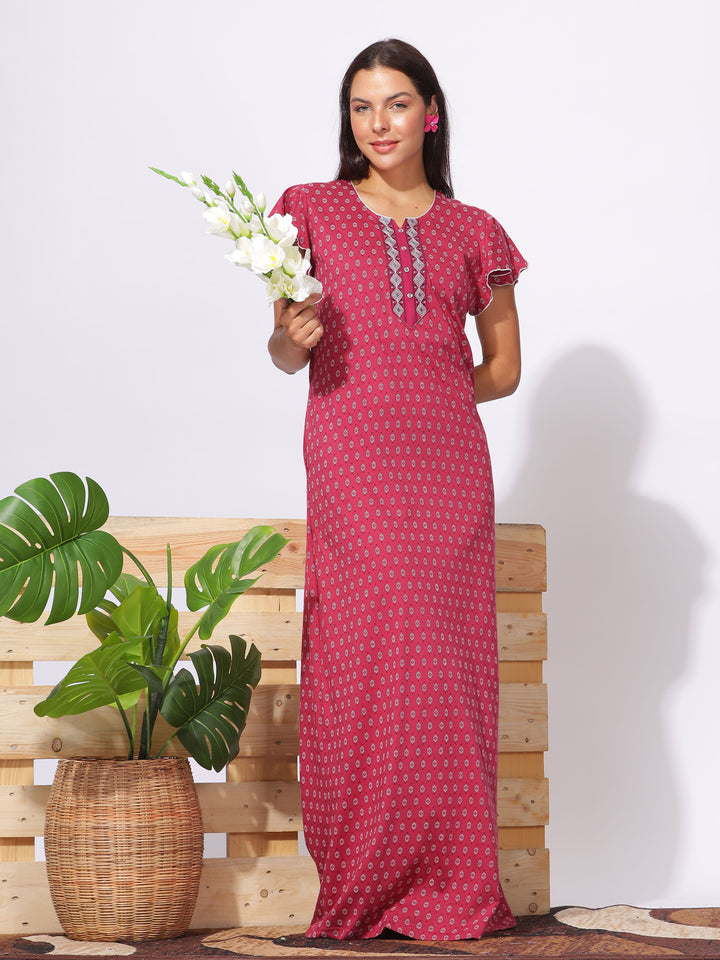 Rani Pink Cotton Designer Nighties for Women