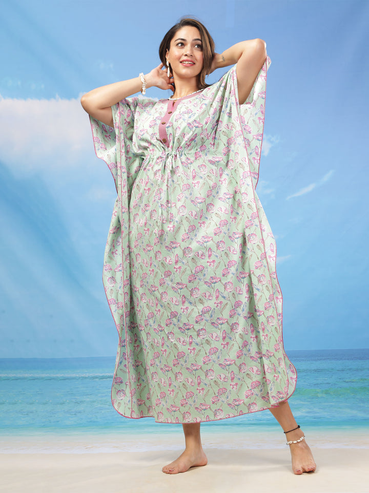  Kaftan  Shop Our  Mint Green Floral Designer Kaftan Dress - 9shines label 