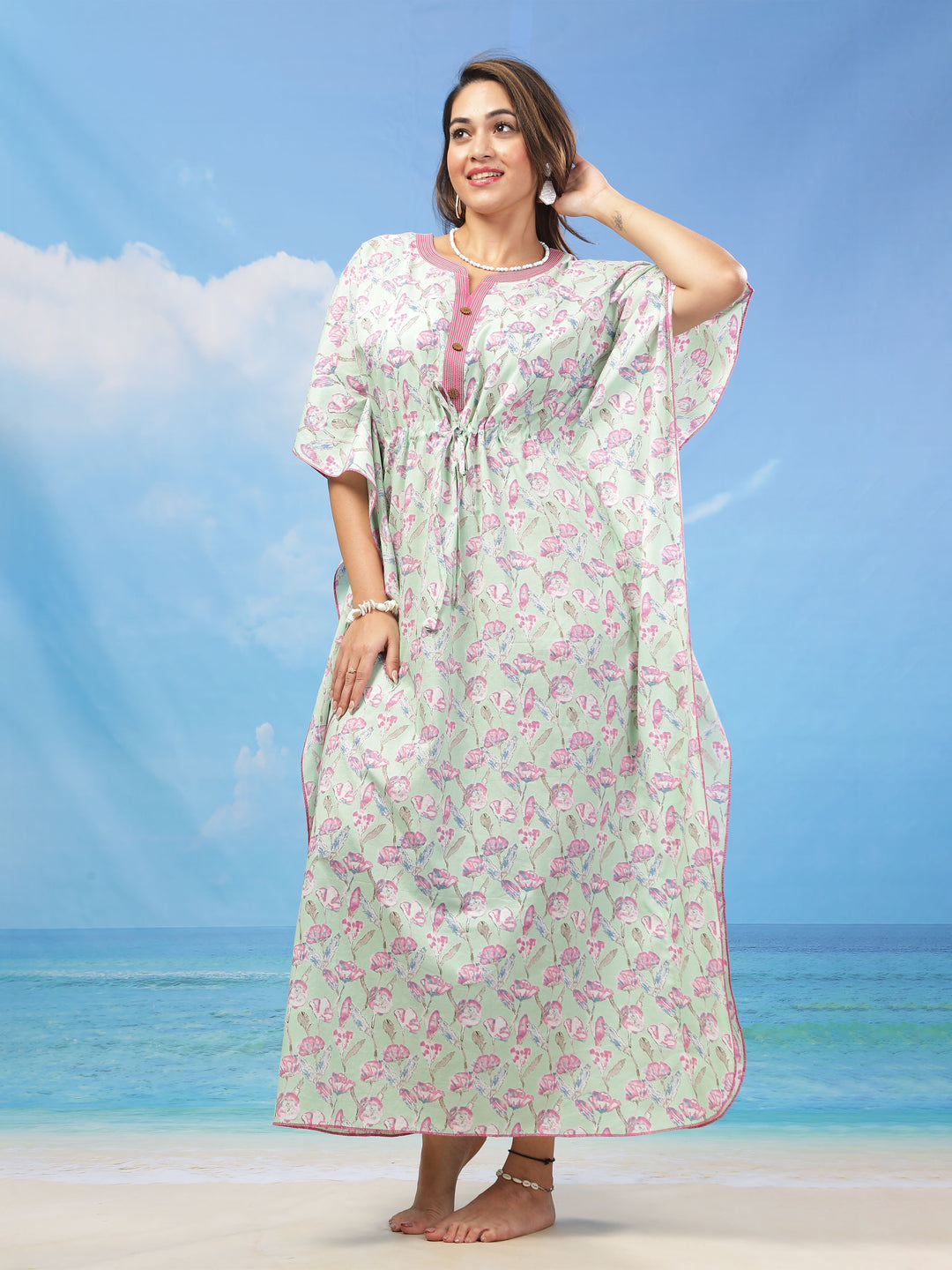  Kaftan  Shop Our  Mint Green Floral Designer Kaftan Dress - 9shines label 