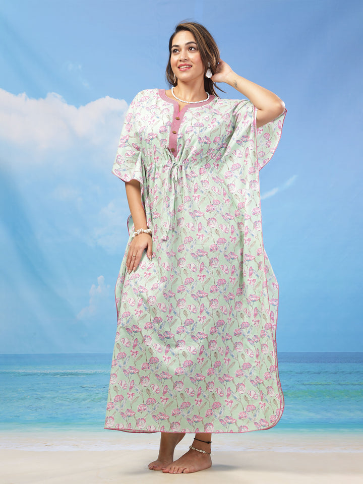 Premium Cotton Kaftan Mint Green