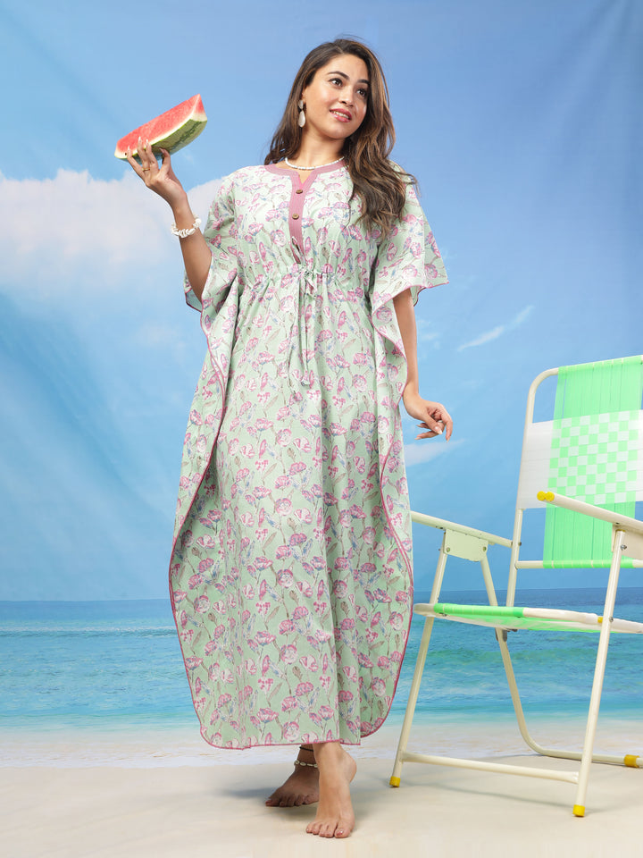  Kaftan  Shop Our  Mint Green Floral Designer Kaftan Dress - 9shines label 