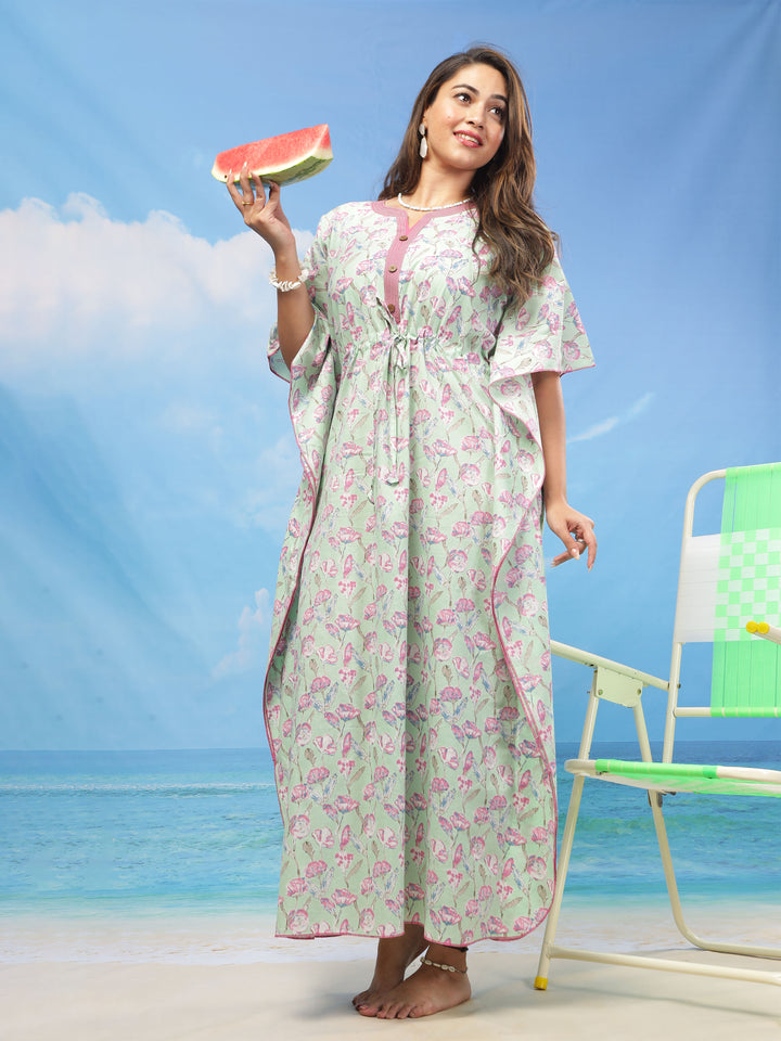  Kaftan  Shop Our  Mint Green Floral Designer Kaftan Dress - 9shines label 