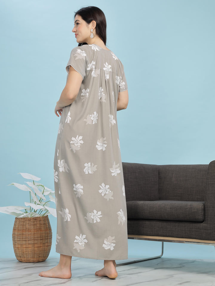 Grey Floral Designer Nighty - Comfortable & Elegant