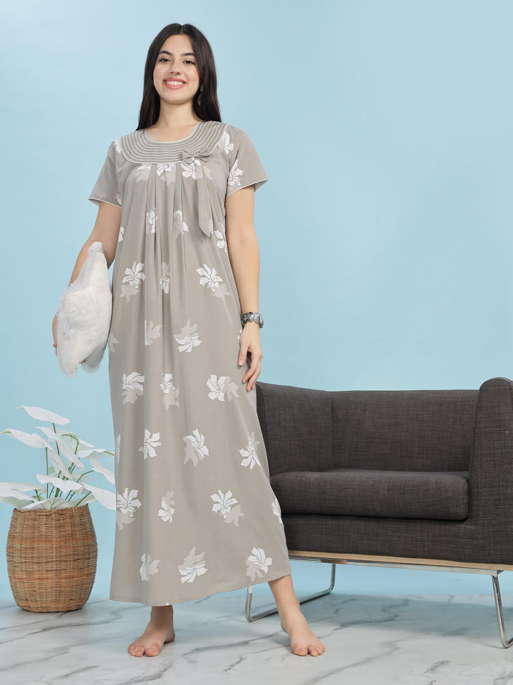 Grey Floral Designer Nighty - Comfortable & Elegant