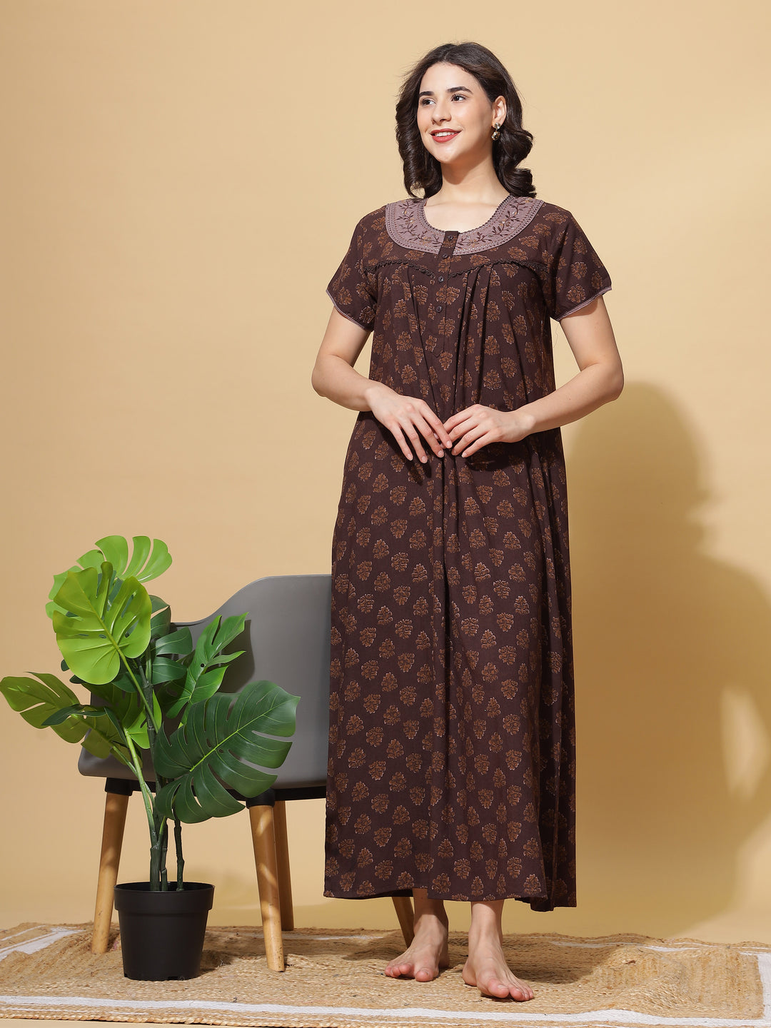  Crush Cotton Nighty  9shines Label Cotton Crush Nighty - Rich Brown Elegance- 9shines label 