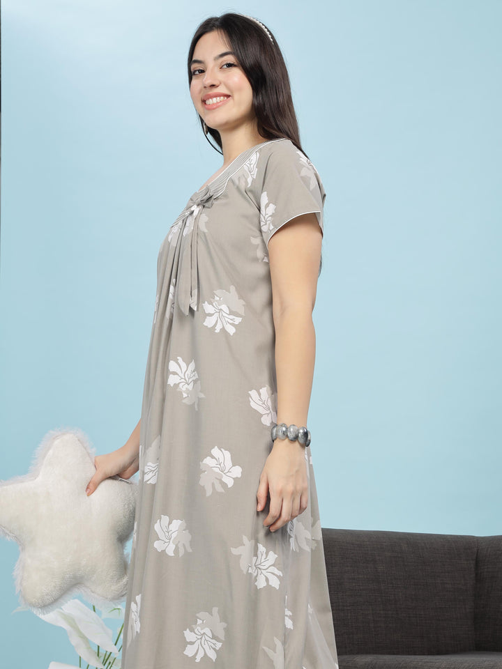 Grey Floral Designer Nighty - Comfortable & Elegant