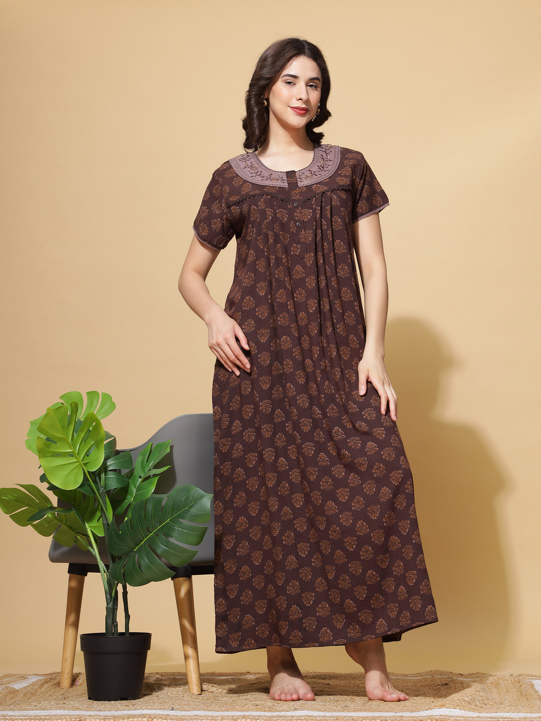  Crush Cotton Nighty  9shines Label Cotton Crush Nighty - Rich Brown Elegance- 9shines label 