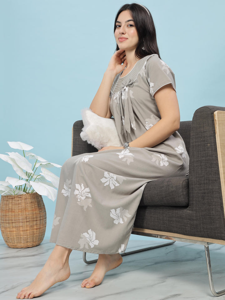 Grey Floral Designer Nighty - Comfortable & Elegant