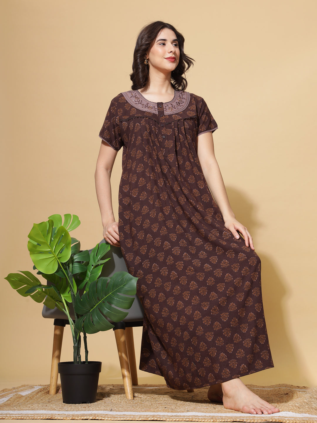  Crush Cotton Nighty  9shines Label Cotton Crush Nighty - Rich Brown Elegance- 9shines label 