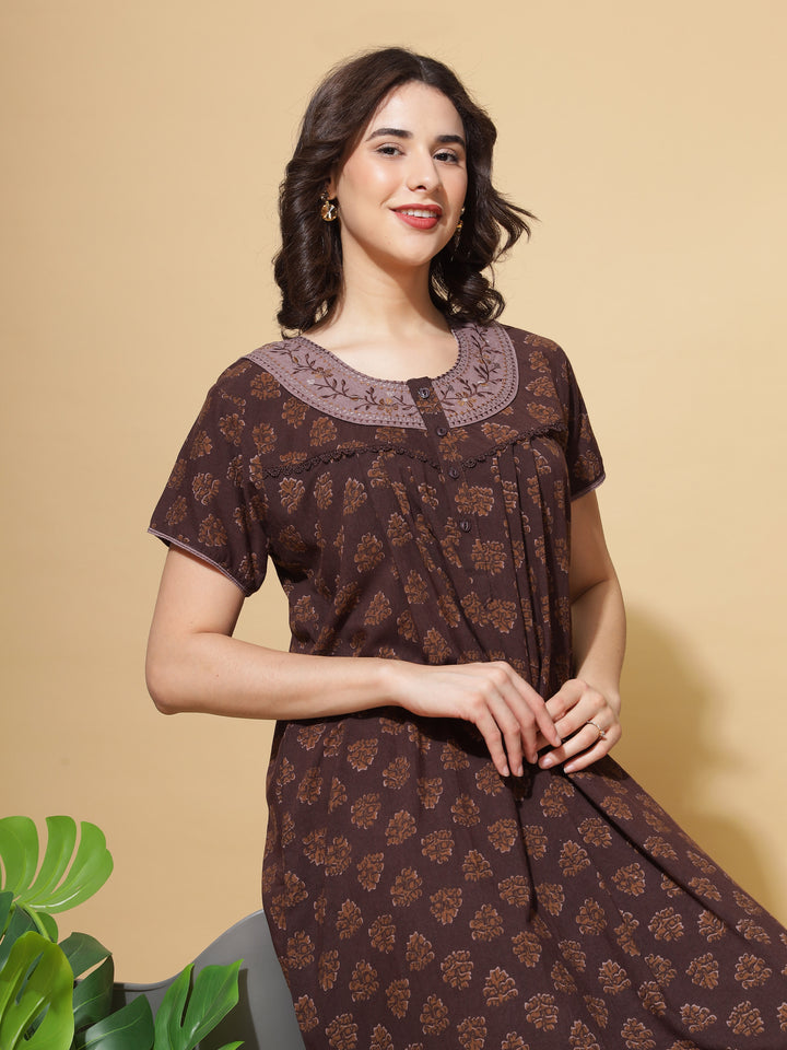  Crush Cotton Nighty  9shines Label Cotton Crush Nighty - Rich Brown Elegance- 9shines label 