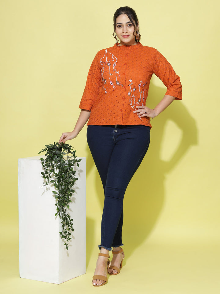  Casual Tops  Ladies Plus Size Tops - Shop Rust Cotton Top Online In India- 9shines label 