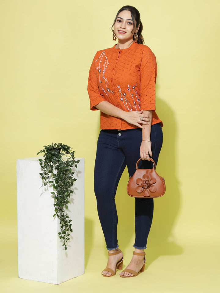  Casual Tops  Ladies Plus Size Tops - Shop Rust Cotton Top Online In India- 9shines label 