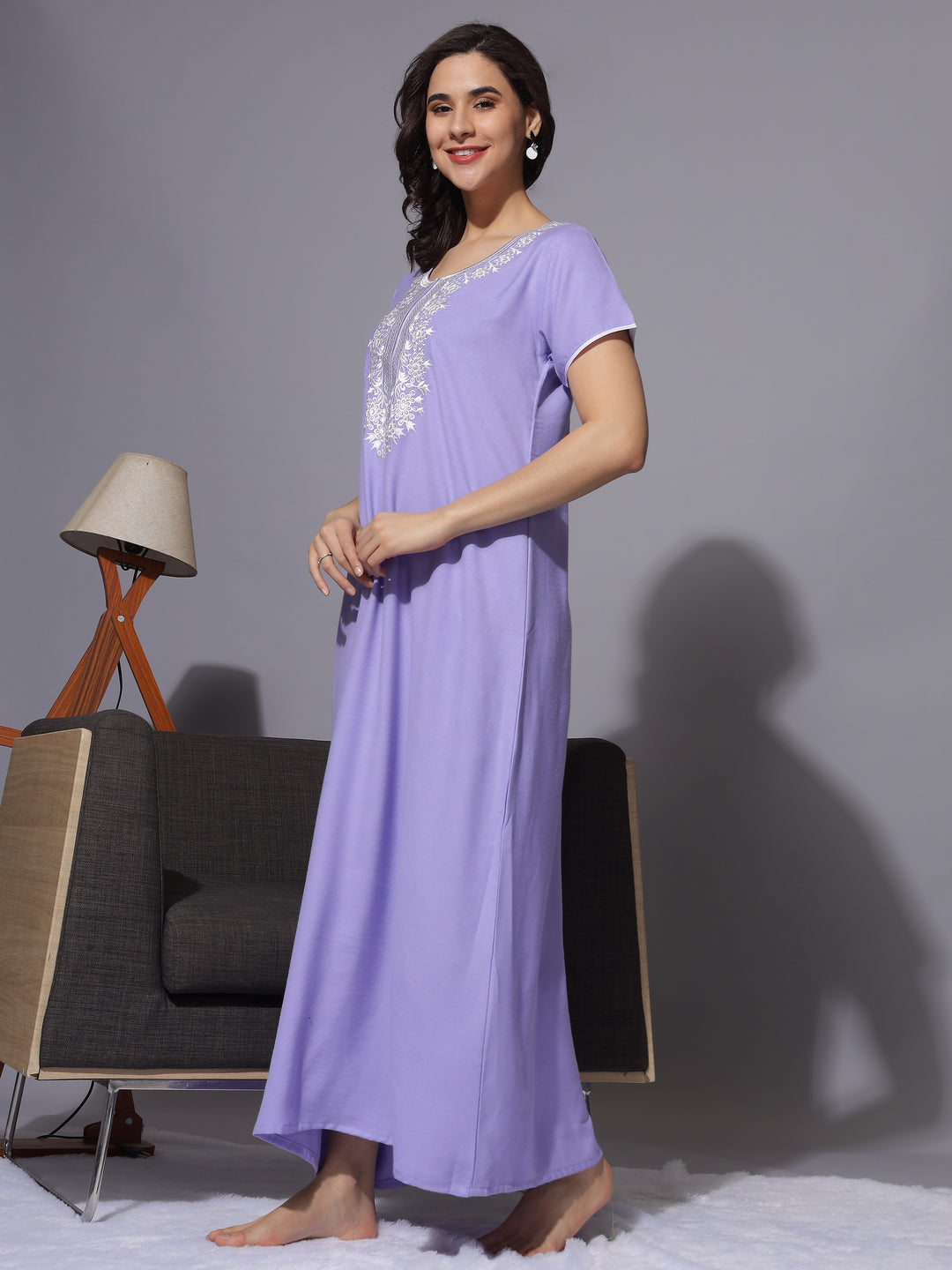 Aesthetic Embroidery Pastel Lavender Nightgown