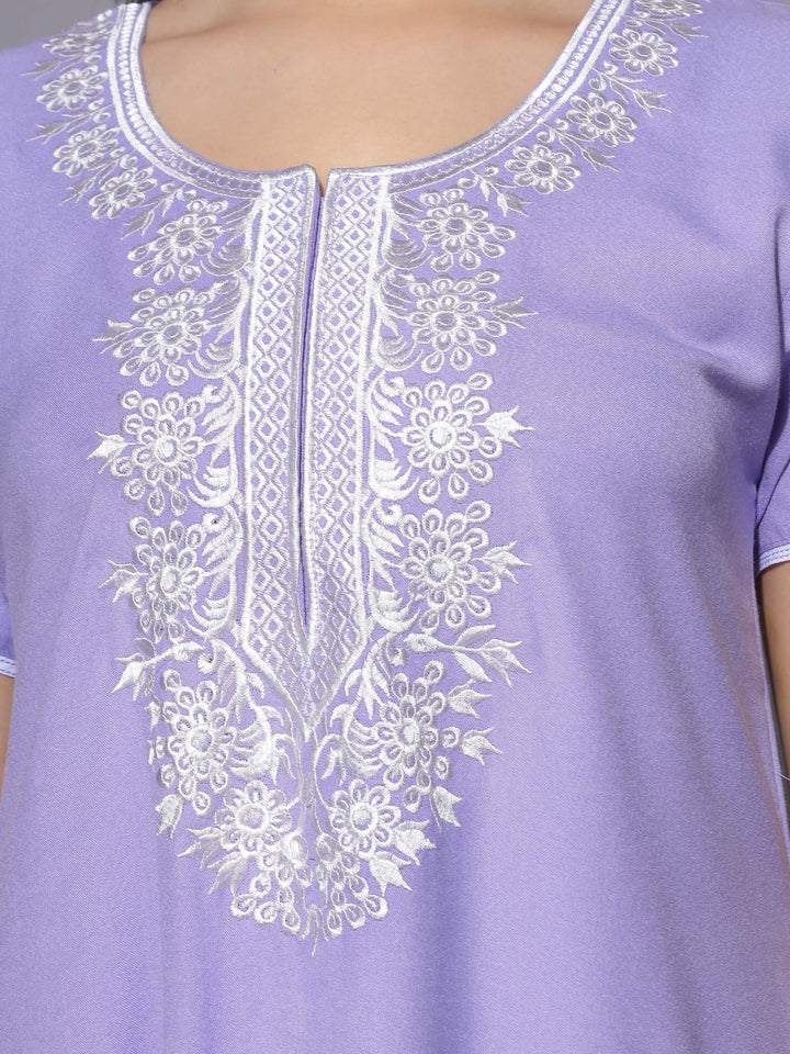 Aesthetic Embroidery Pastel Lavender Nightgown