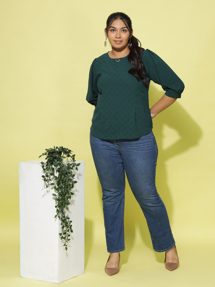  Casual Tops  Plus Size Tops For Women - Buy Bottle Green Polyster Top Online- 9shines label 