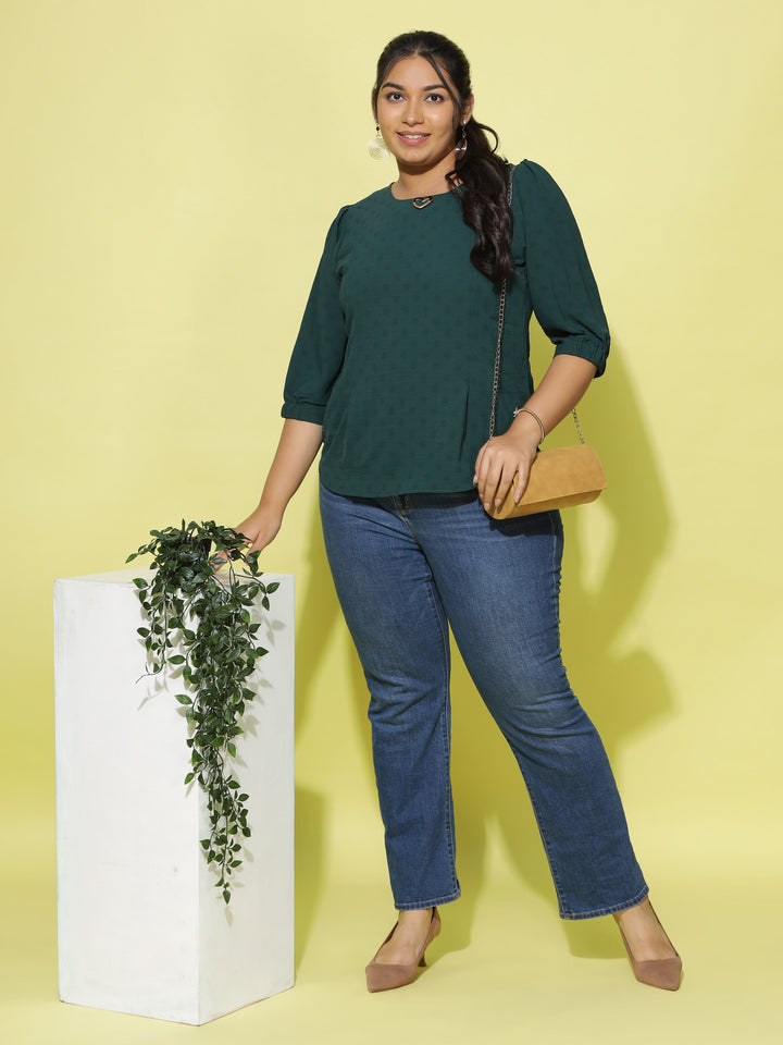  Casual Tops  Plus Size Tops For Women - Buy Bottle Green Polyster Top Online- 9shines label 