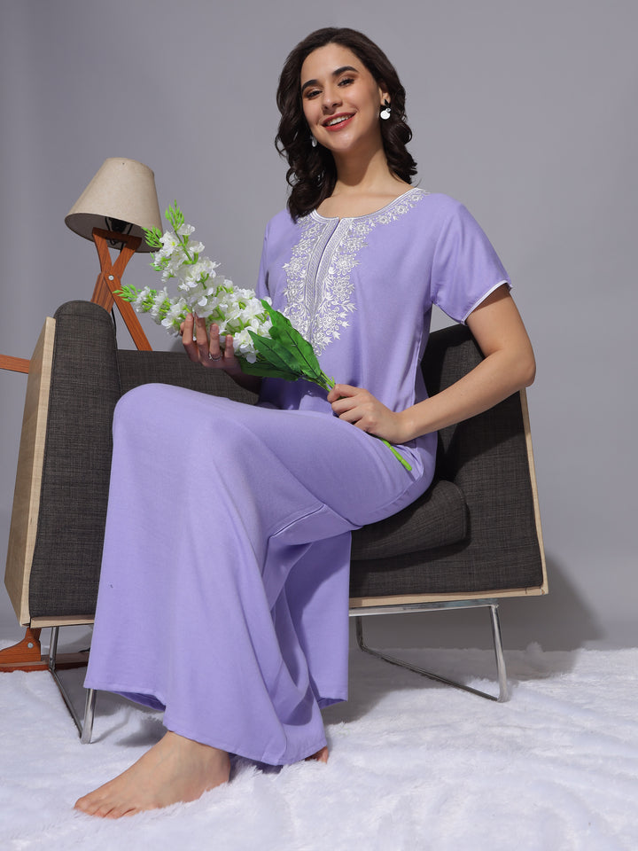 Aesthetic Embroidery Pastel Lavender Nightgown