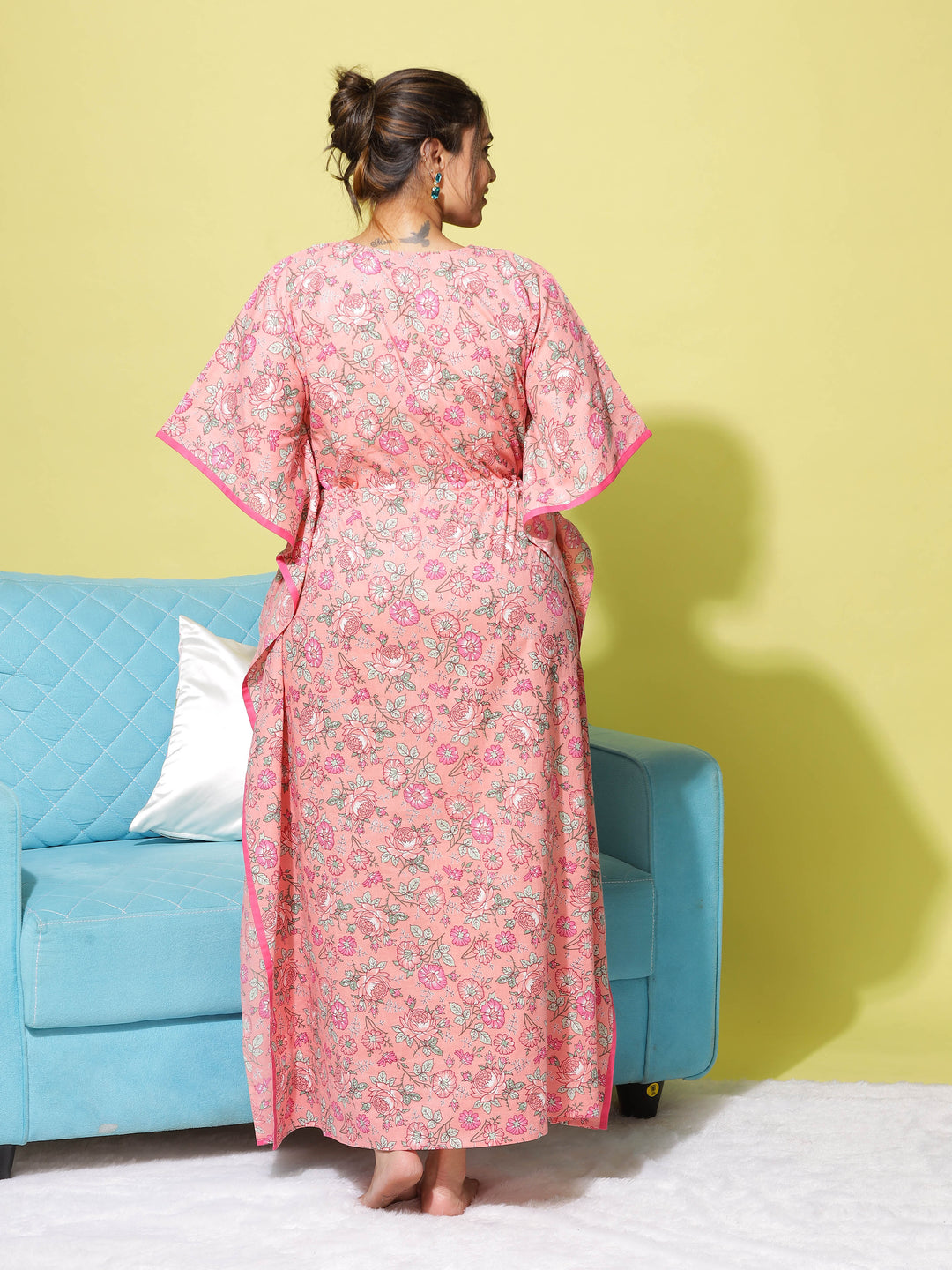  Kaftan  Shop Our Pink Floral Designer V Neck Kaftan Dress - 9shines label 