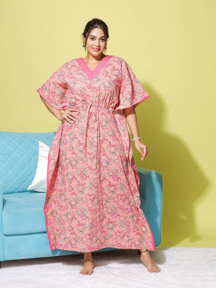  Kaftan  Shop Our Pink Floral Designer V Neck Kaftan Dress - 9shines label 