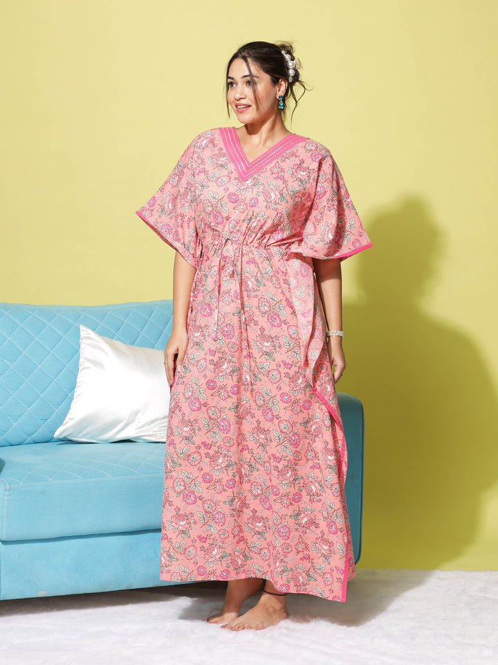  Kaftan  Shop Our Pink Floral Designer V Neck Kaftan Dress - 9shines label 