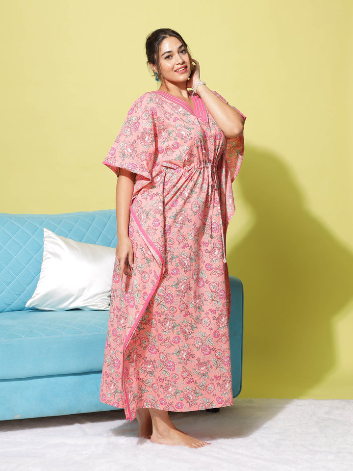  Kaftan  Shop Our Pink Floral Designer V Neck Kaftan Dress - 9shines label 