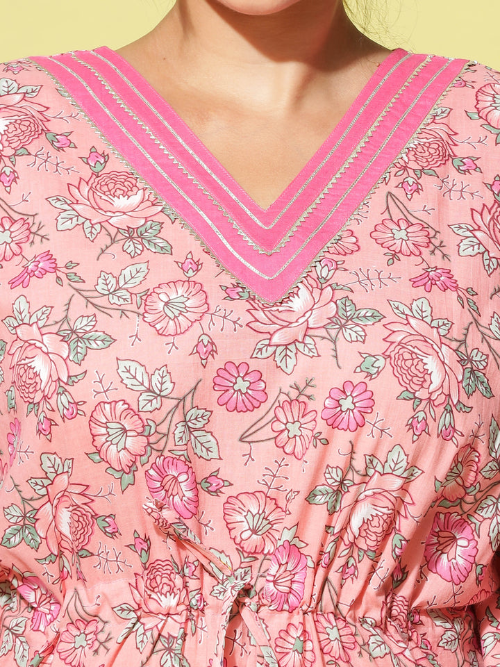  Kaftan  Shop Our Pink Floral Designer V Neck Kaftan Dress - 9shines label 