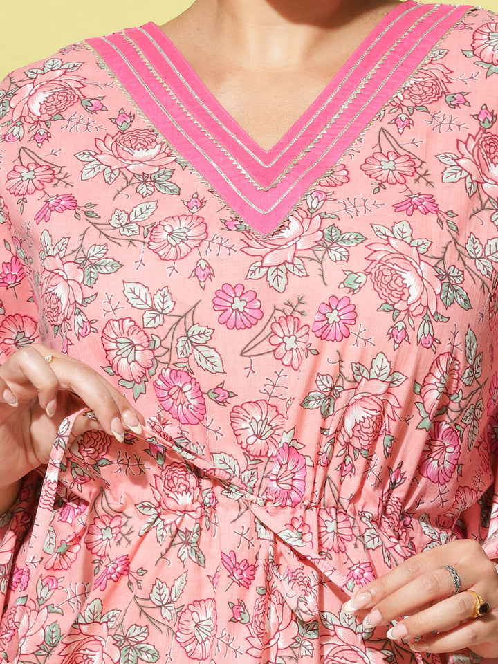  Kaftan  Shop Our Pink Floral Designer V Neck Kaftan Dress - 9shines label 