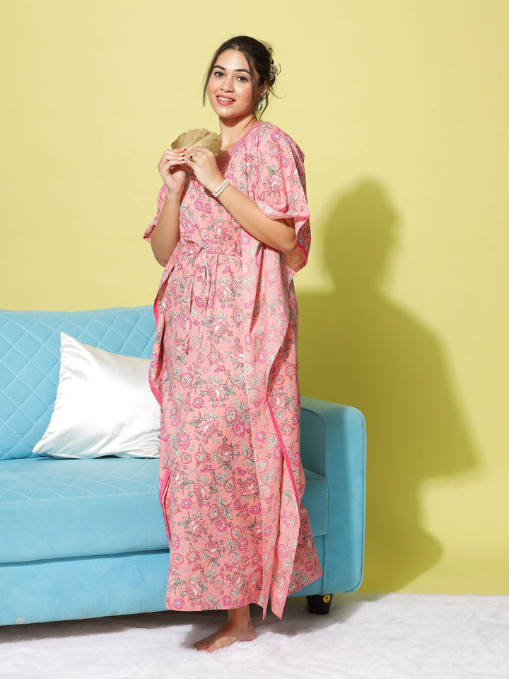  Kaftan  Shop Our Pink Floral Designer V Neck Kaftan Dress - 9shines label 